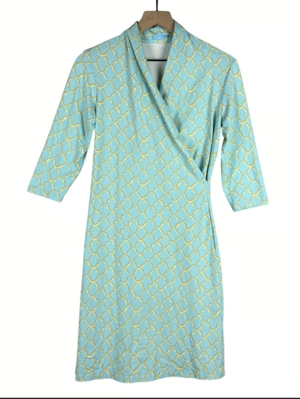 J. McLaughlin Aqua and Yellow Patterned Dress, Medium